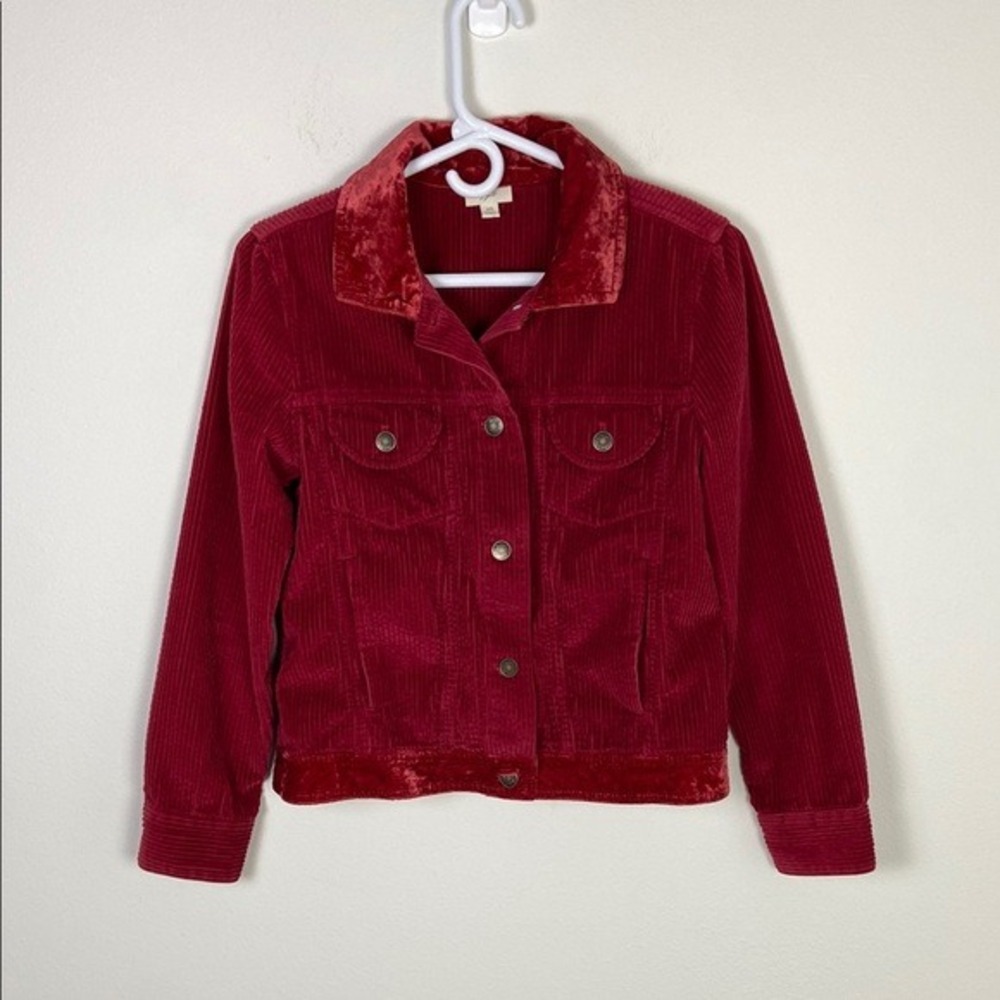 J. Jill Red Corduroy Trucker Jacket Button Up Women's XS Academia Cottage Casual